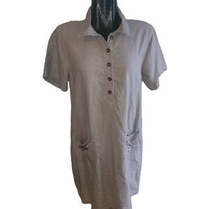 Erika Collection Tan Linen Blend Collared Mid Length Shirt Dress M